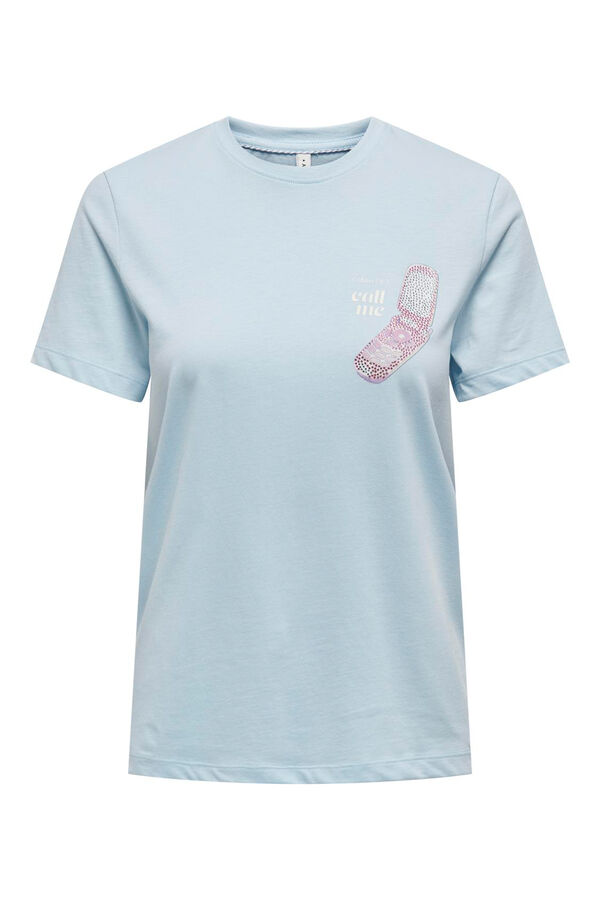 Only T-shirt de manga curta com desenho frontal azul