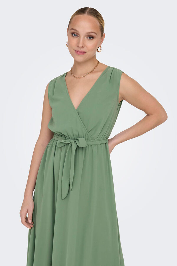 Only Vestido comprido decote em bico verde