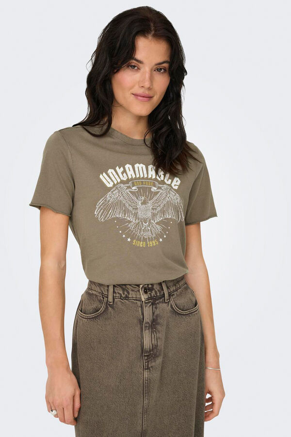 Only Camiseta com letras cinzento
