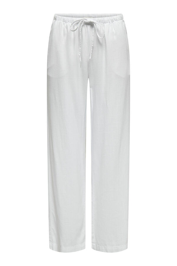 JDY Calças compridas de linho branco