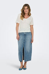 Only Camiseta de punto troquelado blanco