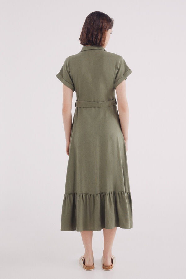 Springfield Vestido midi de linho com cinto bege