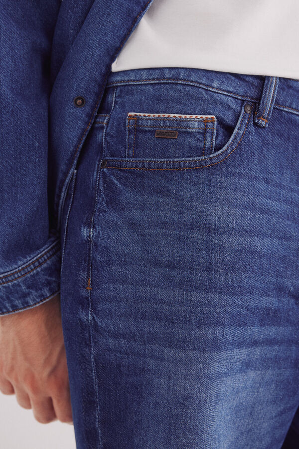 Springfield Bermuda jeans regular fit , lavagem média escura azul