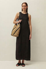 Systemaction Vestido comprido de linho preto
