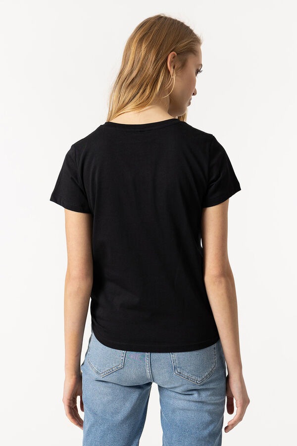 Springfield T-shirt Estampado Frontal com Apliques preto