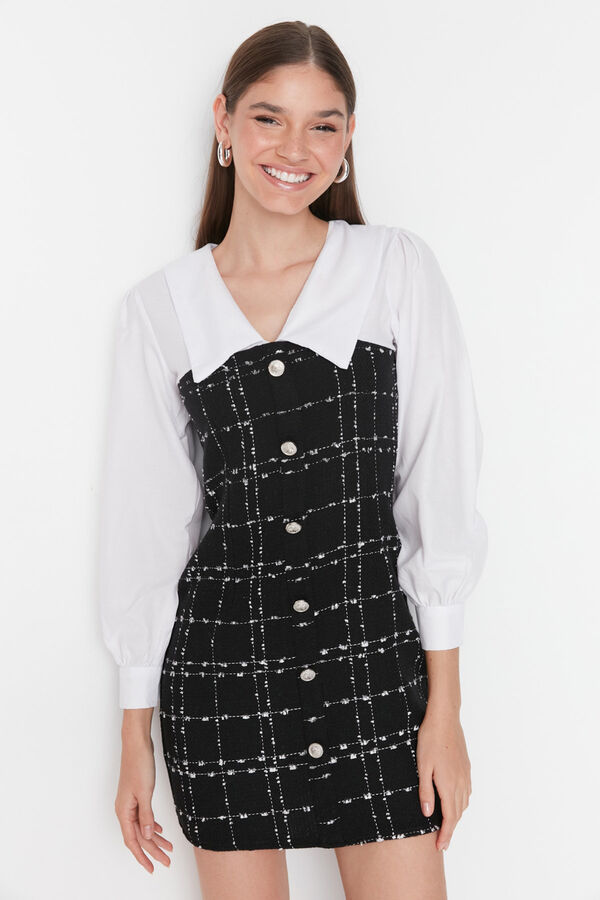 Trendyol Vestido mini cuello camisero negro