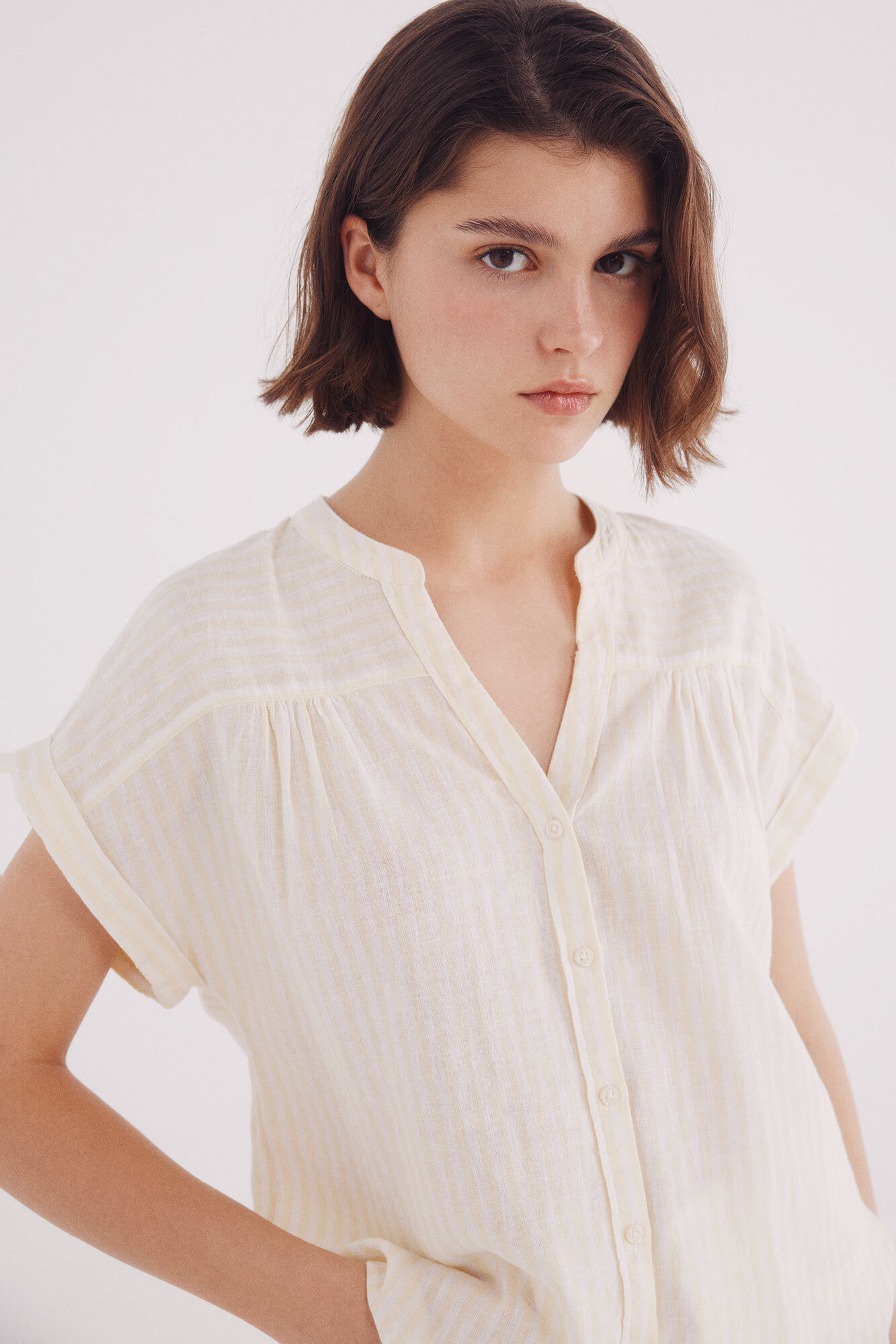 Springfield Blusa de decote linho com decote em V