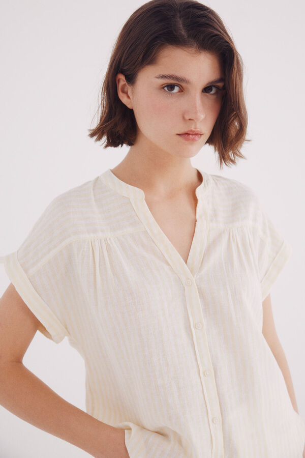 Springfield Blusa de decote linho com decote em V preto