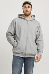 Jack & Jones PLUS Sweatshirt leve com fecho-&eacute;clair e capuz PLUS cinzento