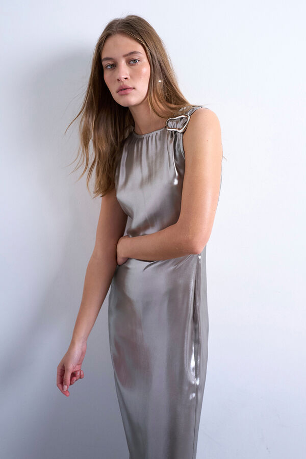 Topshop Vestido longo com fivela de metal no ombro cinzento