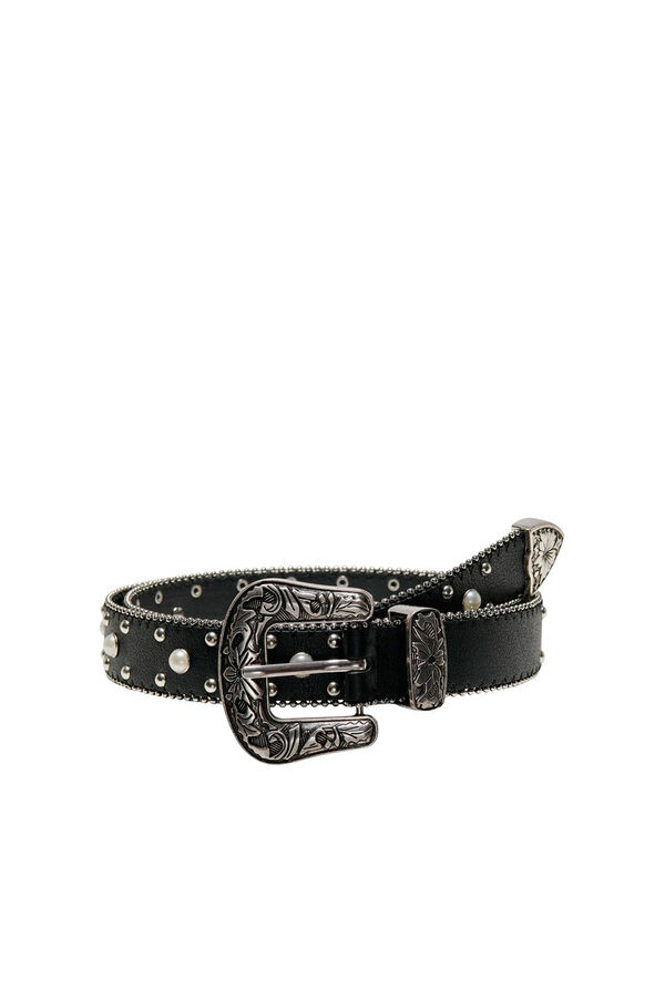 Only Cintur&oacute;n con perlas y tachuelas negro