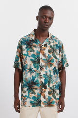 Springfield Camisa de manga curta em viscose com estampado floral bege