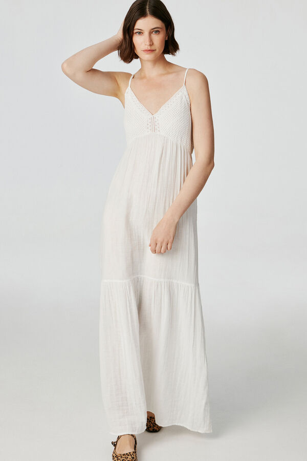 Pieces Vestido midi mujer 100% algod&oacute;n blanco