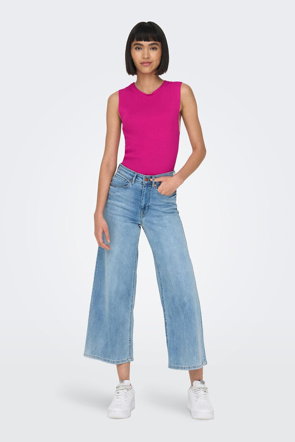 Only Top sem mangas de gola redonda vermelho