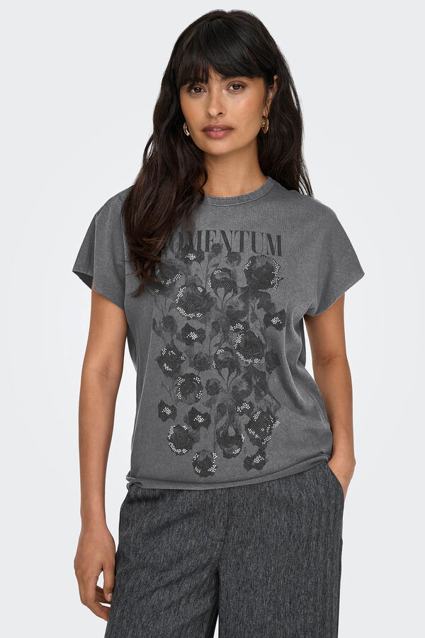 Only Camiseta con manga en corte diagonal gris