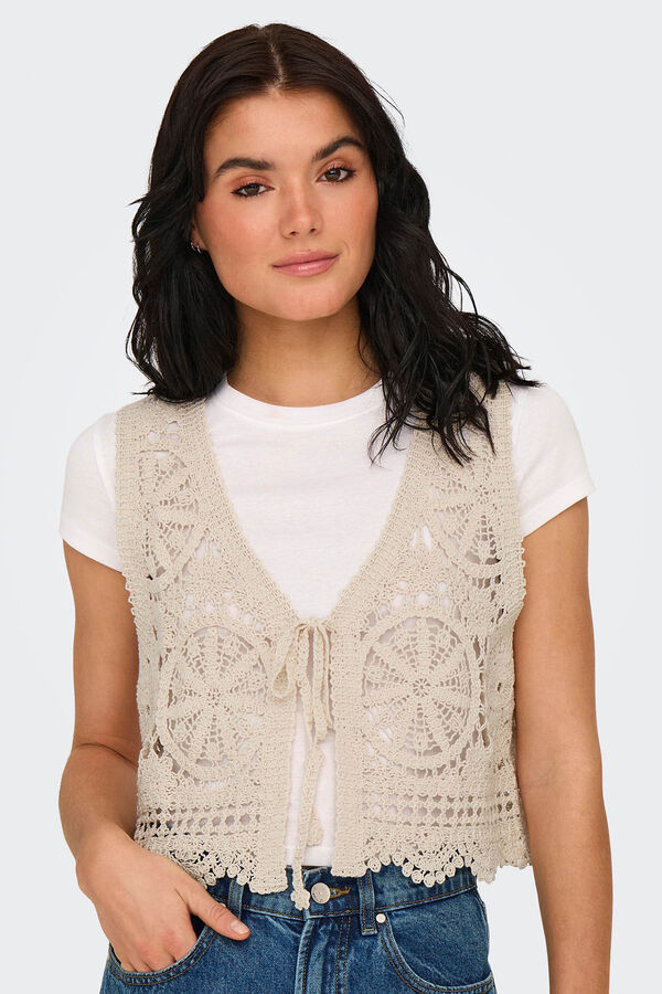 JDY Chaleco corto crochet beige