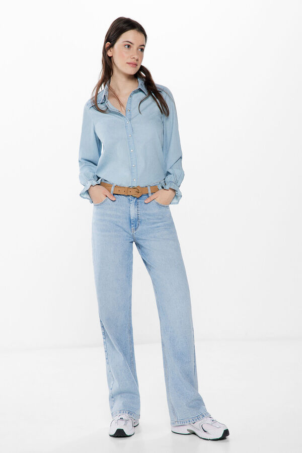 Springfield Camisa de ganga com mini folhos azul