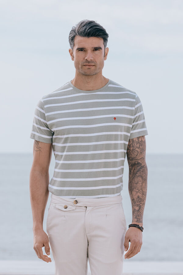 Celopman Camiseta listrada tecida verde