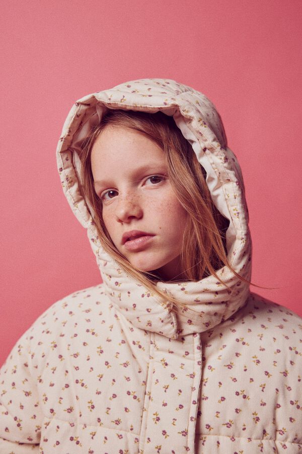 Springfield Kids Chaqueta acolchada pana flores ni&ntilde;a beige