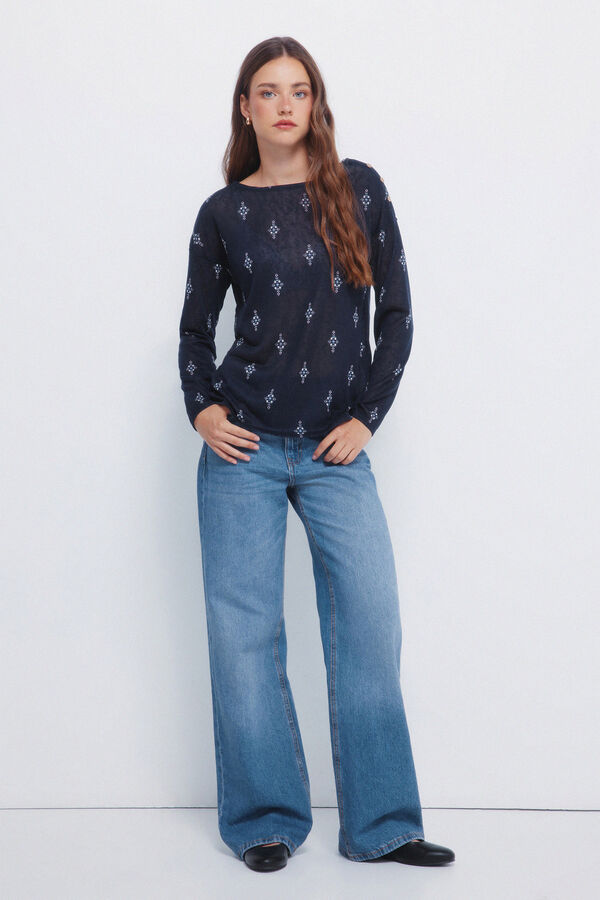 Springfield Camiseta estampada efecto lino azul