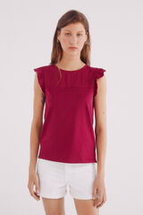 Springfield Camiseta bordados volantes burdeos