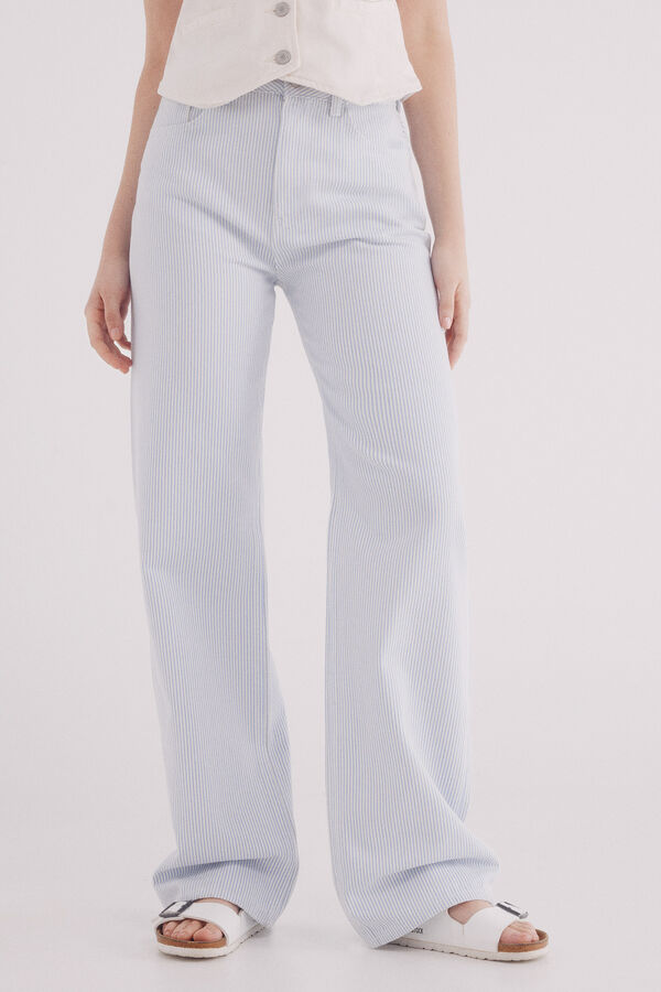 Springfield Jeans wide leg rayas algod&oacute;n marr&oacute;n