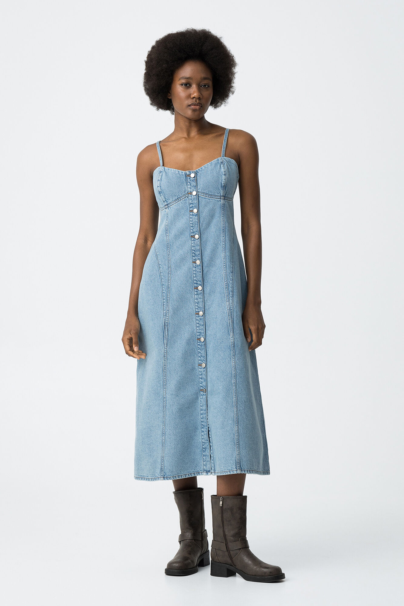 Tiffosi Vestido midi denim con botones