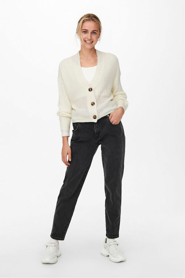 Only Casaco de malha fecho de bot&otilde;es branco