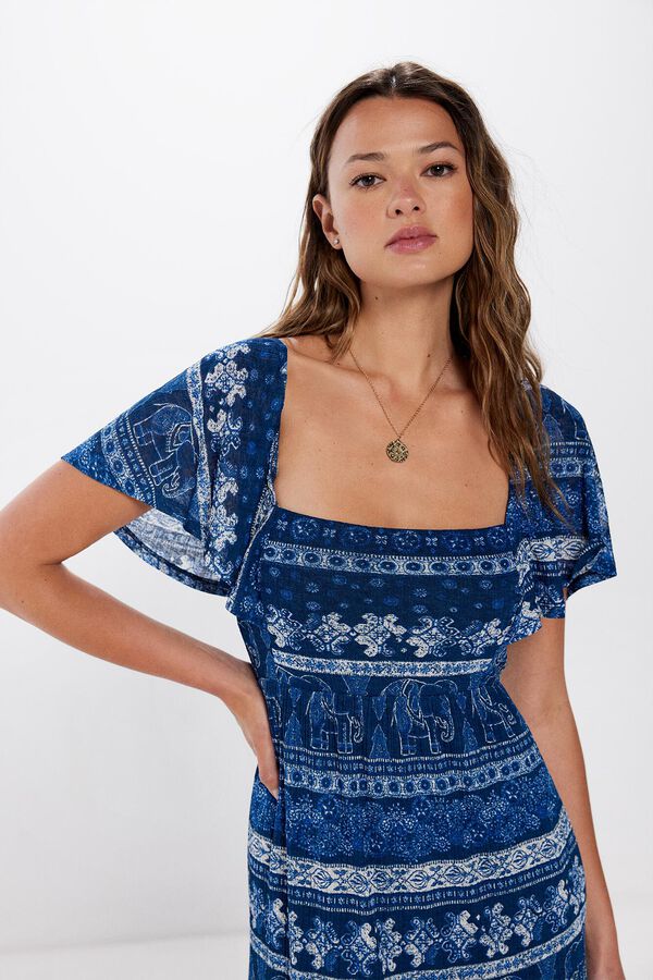 Springfield Vestido midi cenefas espalda cruzada azul