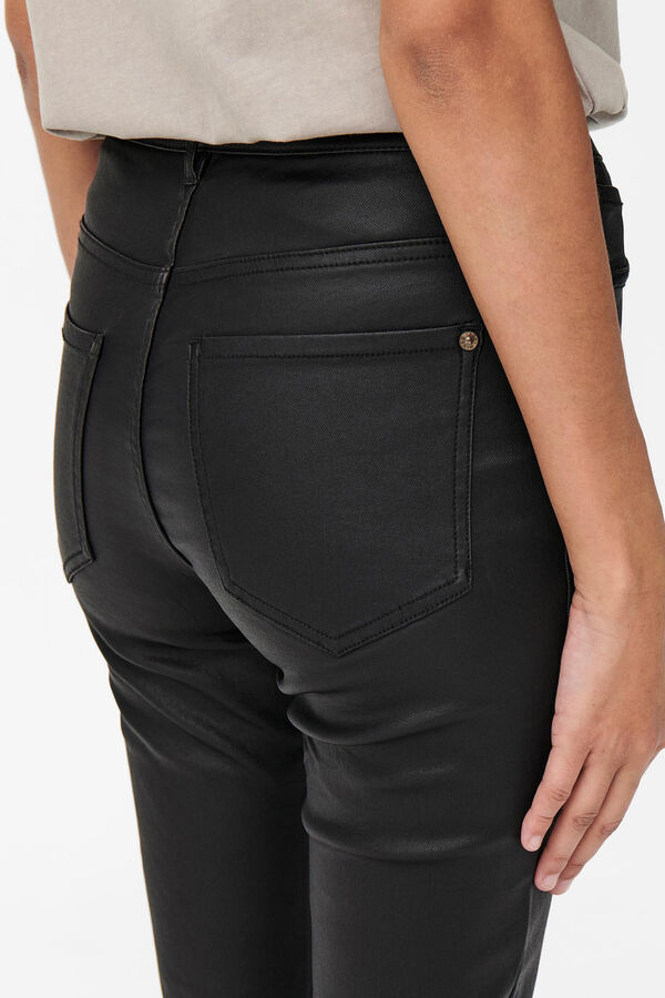 JDY Pantal&oacute;n skinny encerado tiro alto negro