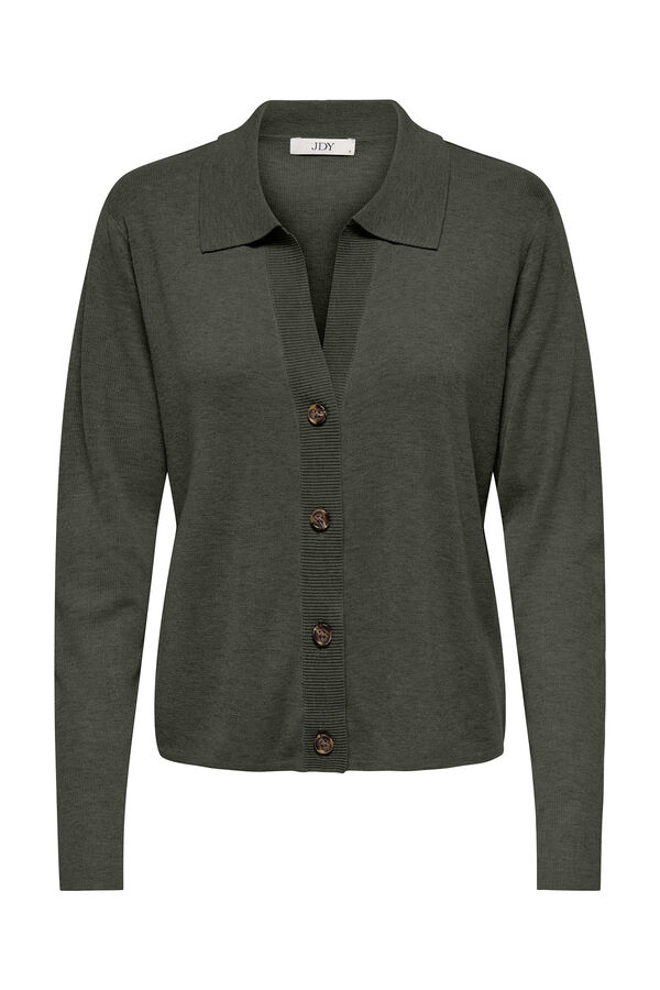 JDY Cardigan de manga larga y cuello polo verde
