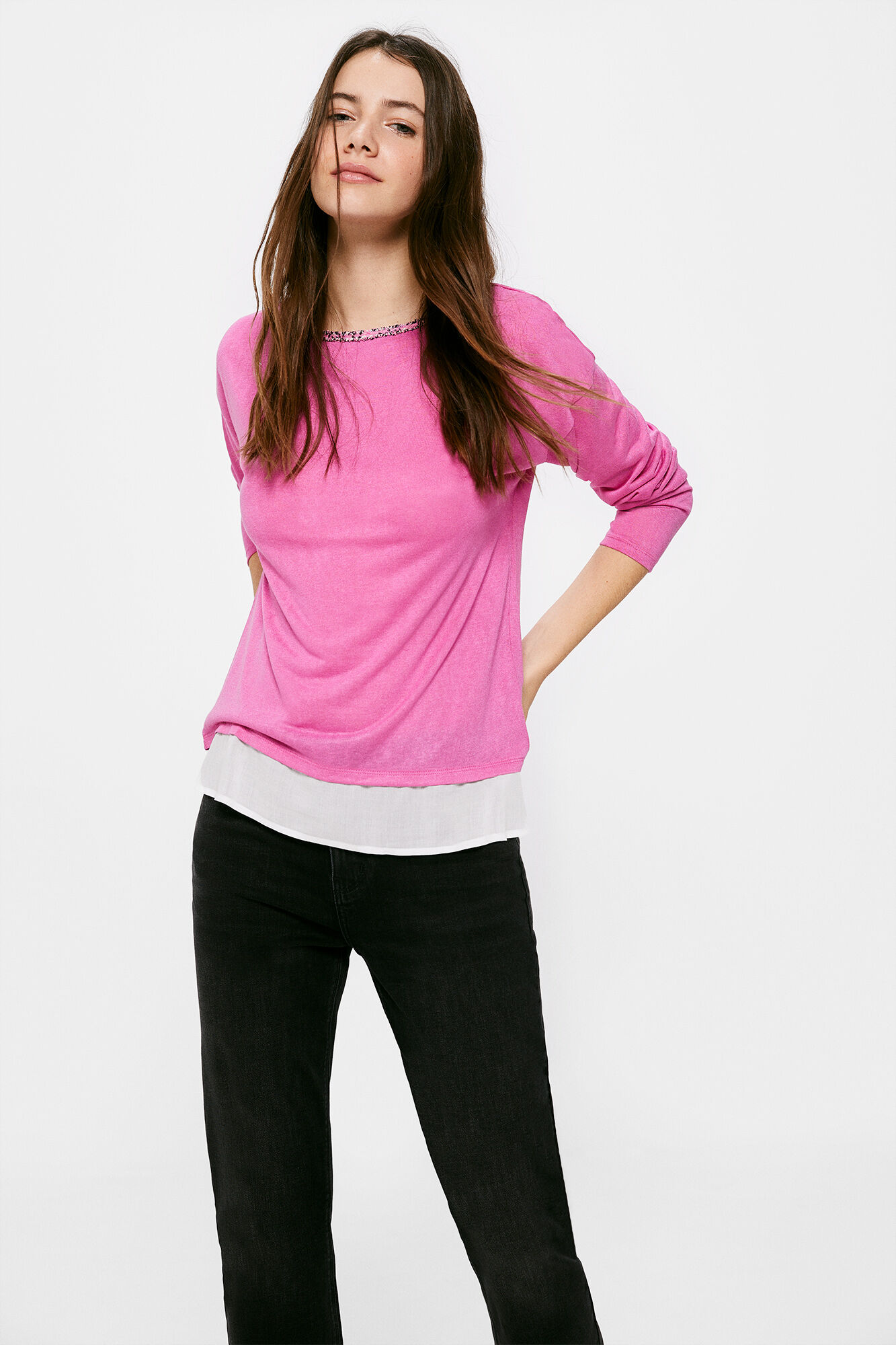 Springfield Camiseta Bimateria Cuello Fantas&iacute;a