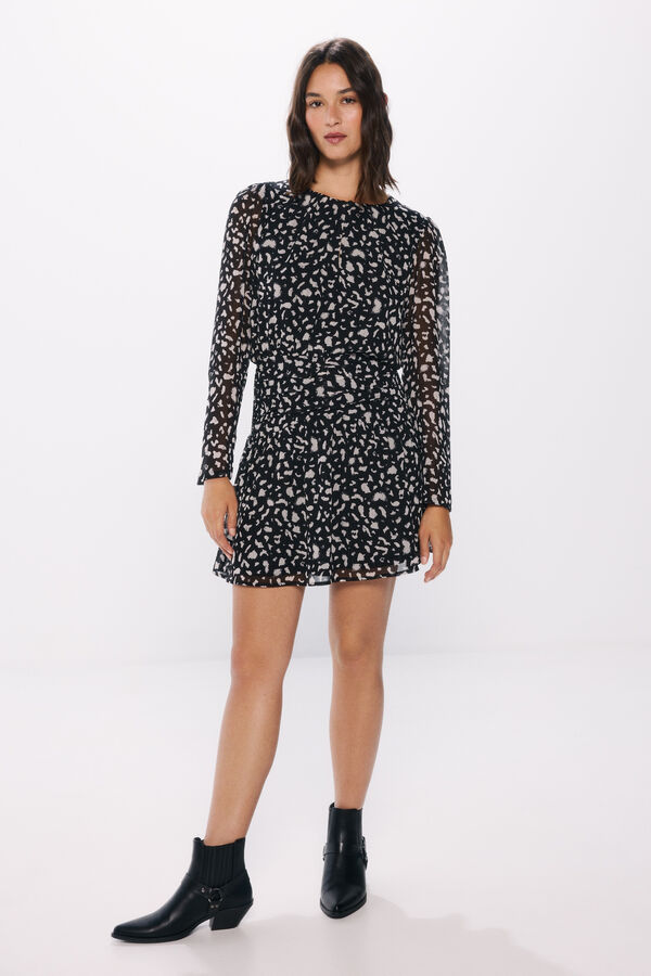 Springfield Vestido corto gasa estampado animal negro