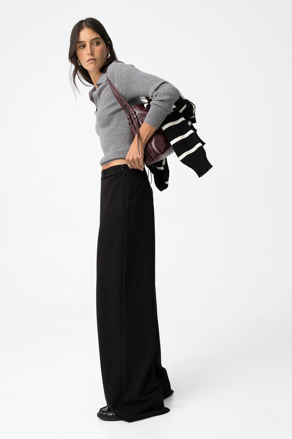 Tiffosi Pantalones Wide Leg con Presillas negro