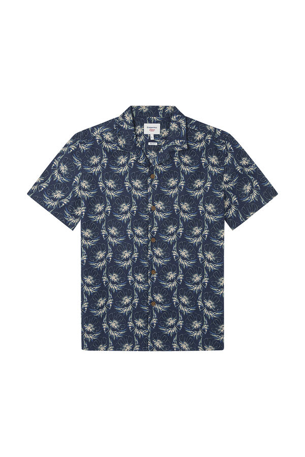 Springfield Camisa manga curto linho estampada azul