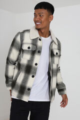 Brave Soul Cazadora a cuadros con borrego kaki