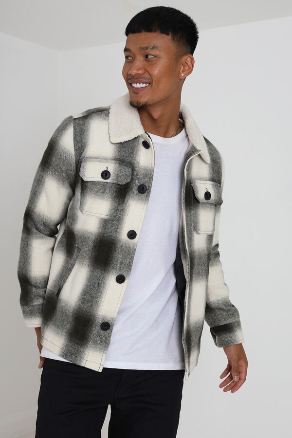 Brave Soul Cazadora a cuadros con borrego kaki