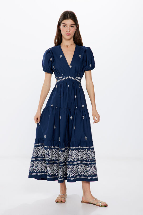 Springfield Vestido Midi Aberturas Laterales azul