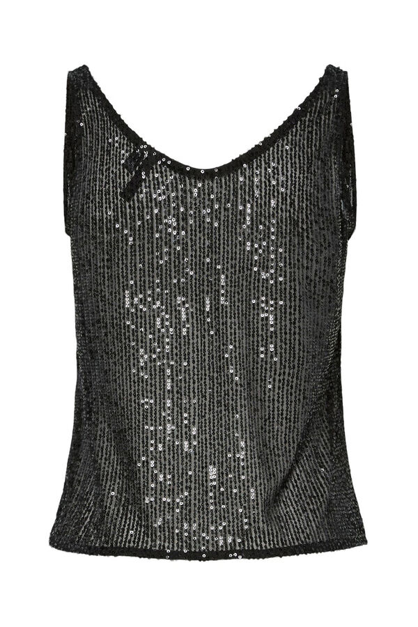Pieces Top lentejuelas manga sisa negro
