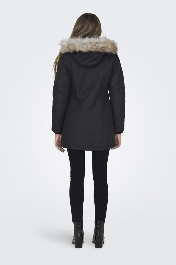 Only Parka com capuz e pele preto