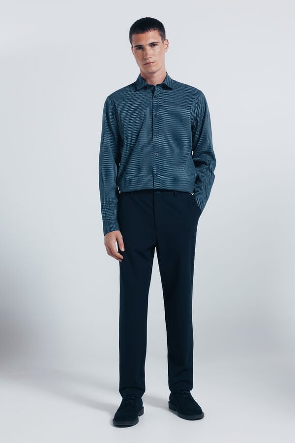 Springfield Camisa popel&iacute;n micro estampado azul