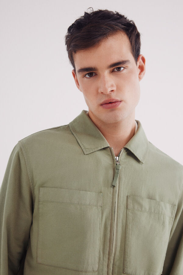 Springfield Sobrecamisa lino-algod&oacute;n kaki
