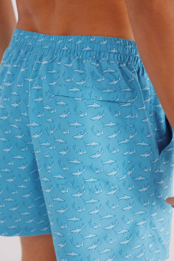 Springfield Ba&ntilde;ador estampado tiburones turquesa