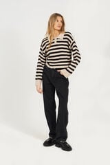 Brave Soul Jersey a rayas con cuello polo beige