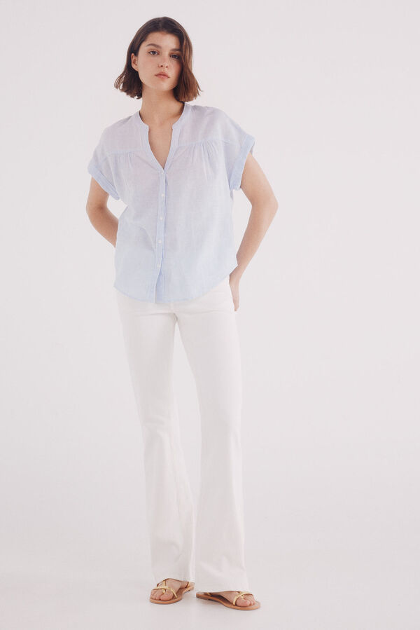 Springfield Blusa de decote linho com decote em V azul