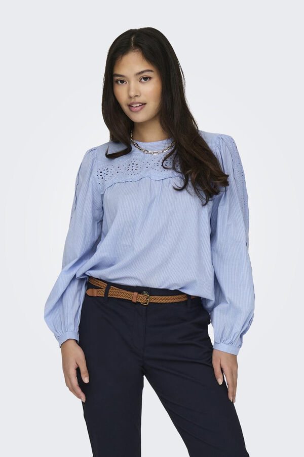 JDY Blusa manga comprido renda azul