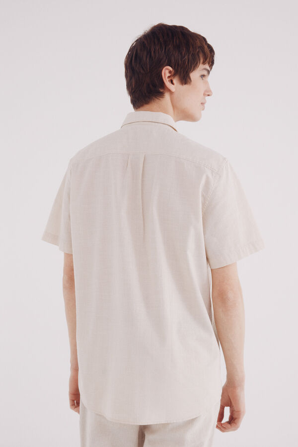 Springfield Camisa de algod&atilde;o de manga curta com micro listras bege