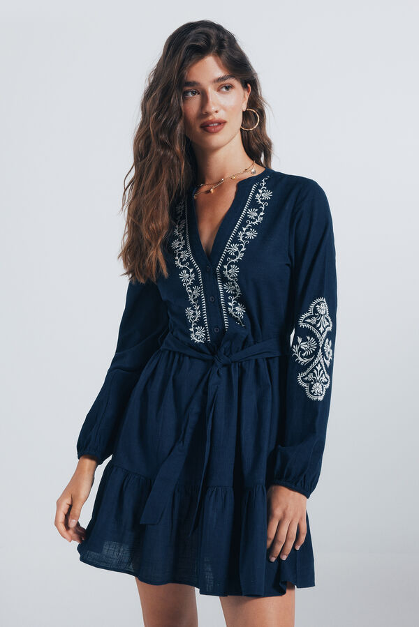 Springfield Vestido curto com camisa bordada azul
