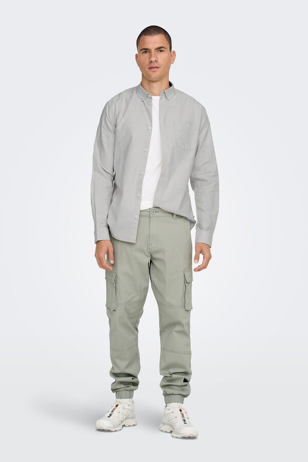 Only & Sons Camisa de manga comprida Oxford cinzento