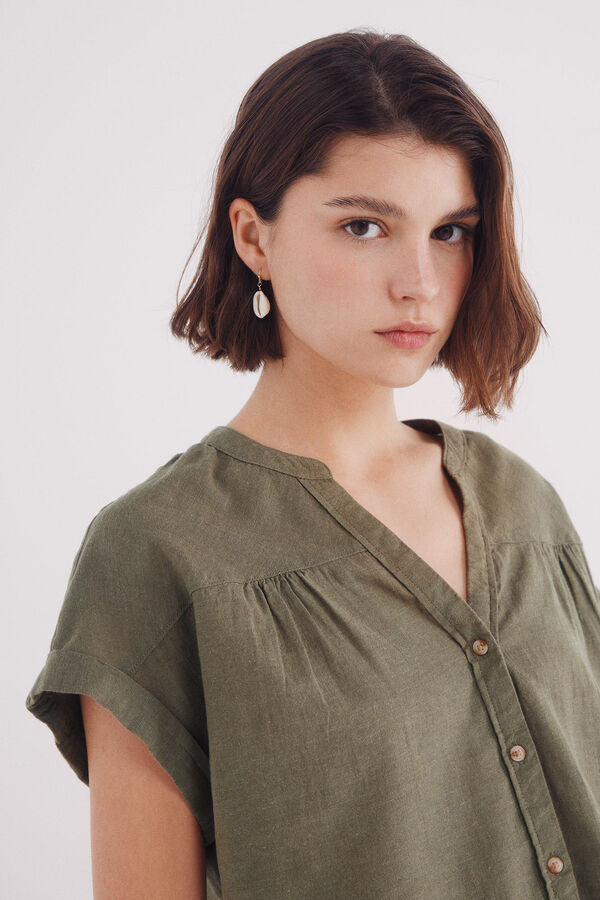 Springfield Blusa de decote linho com decote em V bege